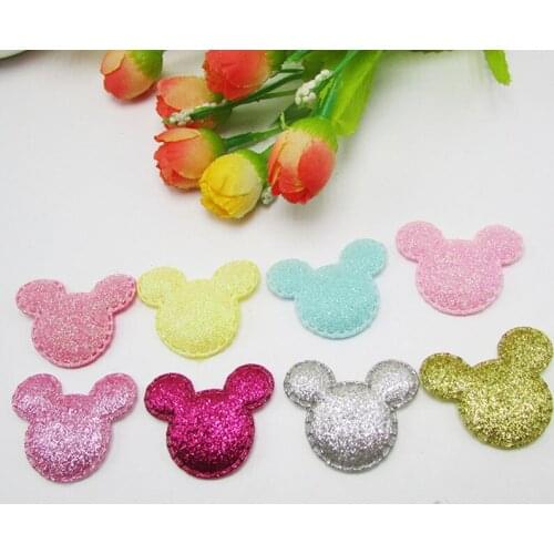 80pcs 3.7cm Padded Glitter Mickey Patches Shiny Appliques For Clothes Sewing Supplies DIY Craft Decoration