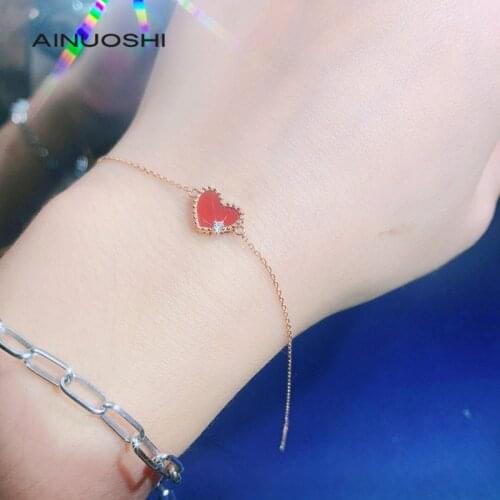 AINUOSHI 18K Gold Heart-shape Natural Red Agate, Set With 0.02ct Natural Diamond Necklace/Bracelet/Earrings Three-piece Suit