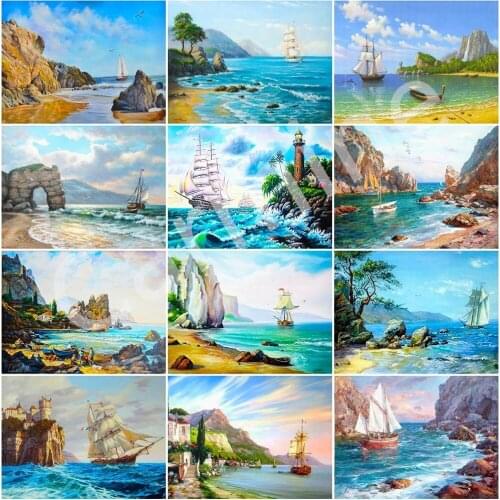 Display Scenery DIY 5D Diamond Painting Landscape Ship Cross Stitch Rhinestones Picture Full Round&Square Drill Home Decoration