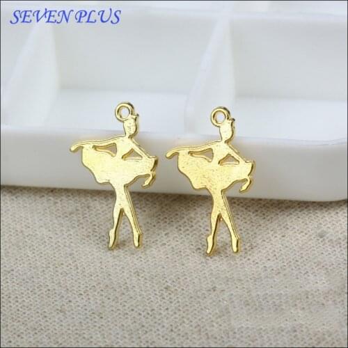 High Quality 20 Pieces/Lot 15mm*22mm Gold Color Dancing Girl Dance Ballet Charms For Jewelry Making