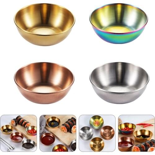 Golden Sauce Dish Appetizer Serving Tray Stainless Steel Sauce Dishes Spice Plates Kitchen Supplies Plates Spice Dish Plate