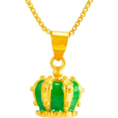 Trendy 24K Gold Princess King Queen Crown Pendant Bling box Chain Necklace women cute Rock Fashion Style Long Twist Jewelry