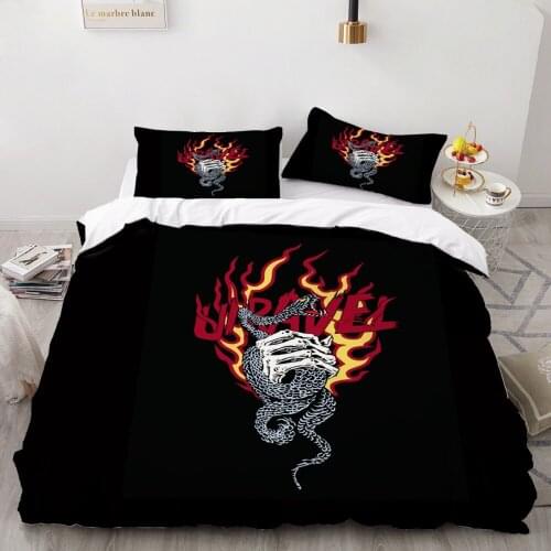 Black bedding quilt cover pillowcase three-piece flame and hand print pillowcase single double quilt cover pillowcase set