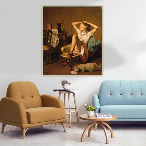Citon Balthus《Therese Dreaming》Figurative Canvas Oil Painting Art Poster Picture Wall Decor Modern Home Living room Decoration