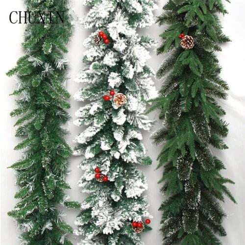 2.7M Artificial Encrypted Mixed Sticky Snow Christmas Ornament Garland Rattan Home Fireplace Door Hanging Flower Layout Decor