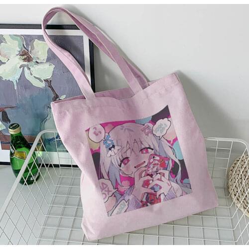 Japanese anime canvas bag large capacity letter Harajuku Women bag casual y2k kawaii women shoulder bags Ulzzang shopper bag