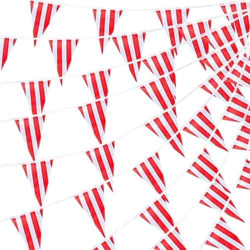 The Carnival Themed Party Pennant Banner Plastic Red White Striped Garland Flag Triangle Bunting for Circus Birthday Party Decor