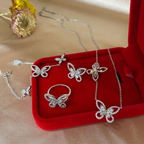 Jewelry Sets For Women Wedding Bridal 925 Sterling Silver Rings Earrings Bracelet Necklace Bowknot Butterfly High Carbon Diamond