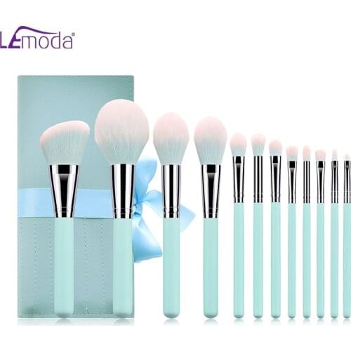 Lemoda Blue Makeup Brushes 12Pcs/Set With Bag Powder Foundation Eyeshadow Eyebrow Lip Blush Blending Woman Cosmetic Tools Kits
