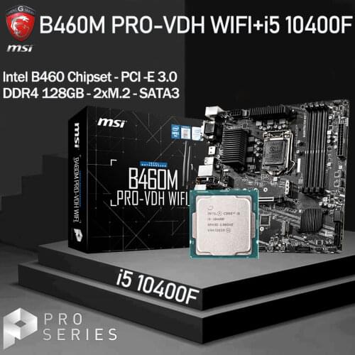 LGA1200 MSI B460M PRO-VDH WIFI Motherboard + Intel i5 10400F CPU Set DDR4 128GB M.2 PCI-E 3.0 Placa-mãe Combo Desktop Intel B460