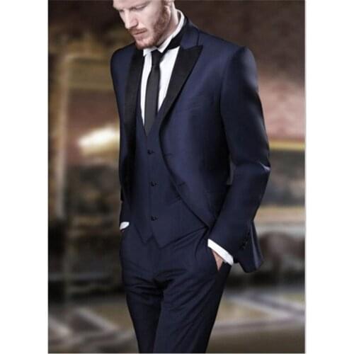 Best Selling Navy Blue Men Suit Party Dress Tuxedos Business Man Blazer Office Wear Mens Suits 3pcs(jacket+pants+vest)