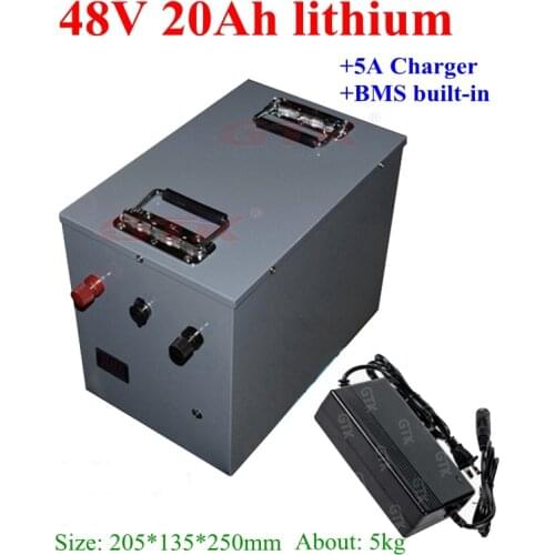 Steel case 48v 20ah lithium Li-ion battery pack with bms 13s for 48V 1000W 1500W ebike ,e bicycle,scooter +5A Charger