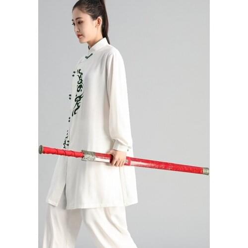 Fashion White Tai Chi Uniform Martial Arts Uniform Chinese Traditional Folk Kung Fu Suit Morning Sportswear Wushu Costume TA1888