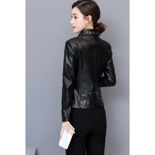 Plus Size Womens Leather Clothing Spring 2021 New Black Leather Jacket Women Short Slim Motorcycle Leather Clothing Female Red