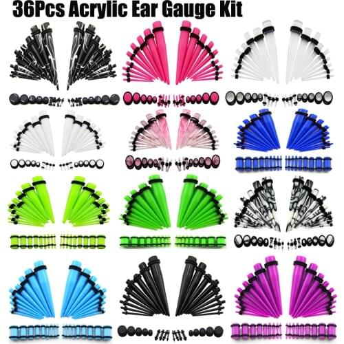 36pcs/lot Acrylic Ear Gauge Taper and Plug Stretching Kits Mixed Color Ear Flesh Tunnel Expansion Body Piercing Jewelry 14G-00G