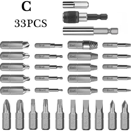 22/33pcs Damaged Screw Extractor Set Shank Drill Bit Set Easily Take Out Bolt Extractor Broken Stud Stripped Screw Remover Tool