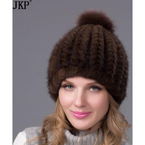 2021new fashion winter warm hat genuine mink fur ball cap with copious female beanie knit cap and liner 6 colors BZ-11