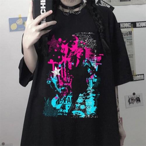New Women Clothes 2020 Summer Gothic Harajuku Print T Shirt Rock Girl Graphic Tees Womens Loose Letter Breathable Plus Size Tops