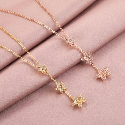 New Design 3 Sakura Crystal Pendant Necklace Stainless steel Chain For Women Girls Flower Copper Charms Choker Jewelry Gifts