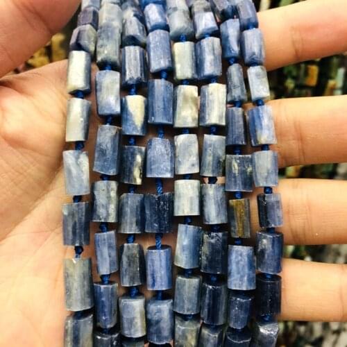 Wholesale 2strings Natural Blue Kyanite Raw Stone Loose beads,Polished Nugget Tube beads for jewelry 15.5"/string
