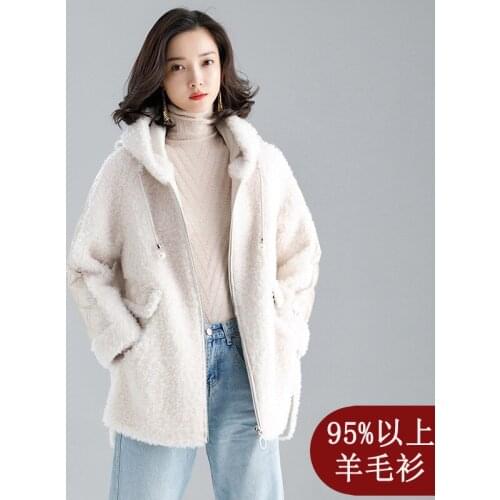 Real Fur overCoats Winter Jackets Women s long Waterproof lamb sheep shearing Fur casual hooded thick Warm 2019 white free ship