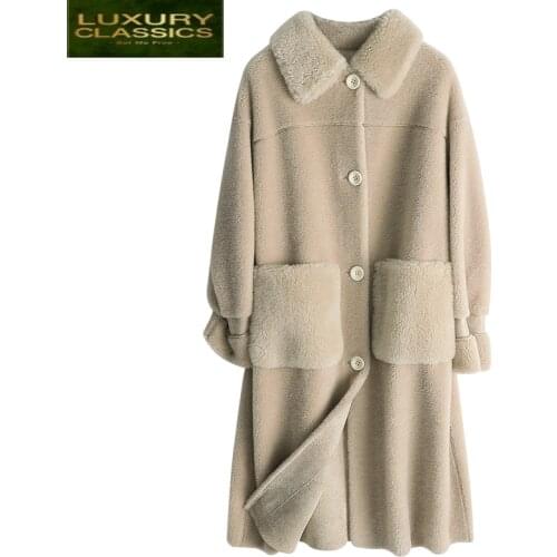Fur Coat Female Real Long Sheep Shearing Jacket Women Clothes 2021 Korean Vintage Elegant Wool Coats Fur Tops Hiver 085