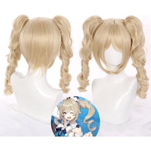 Game Genshin Impact Barbara Cosplay 75cm Christmas Blond Golden Wig Cosplay Anime Wigs Heat Resistant Synthetic Wigs Halloween