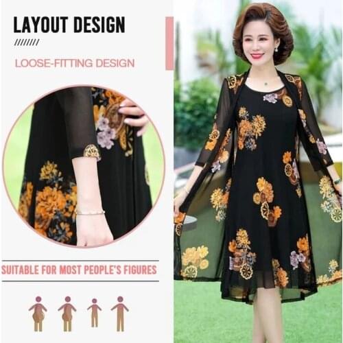 Womens Floral Print Dress Round Neck Sleeveless Midi Dress with Cardigan Breathable Modern Stylish d88