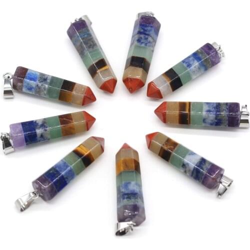 Natural Stone Pendant Cone 7 Chakra Reiki Healing Crystal Agates Amethysts Stone Charms for Jewelry Making Necklace Meditation