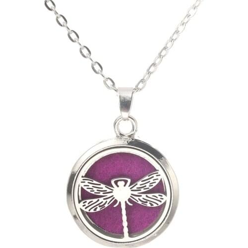 Dragonfly Stainless Steel Pendant Necklace Magnetic Aromatherapy Essential Oil Diffuser Box Perfume Box Locket Pendant Jewelry