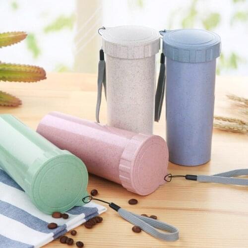 340ml Simple Water Bottle Wheat Straw Cup with Lid Cup Student Portable Tote Travel Cup Plastic Drinking Water Cup