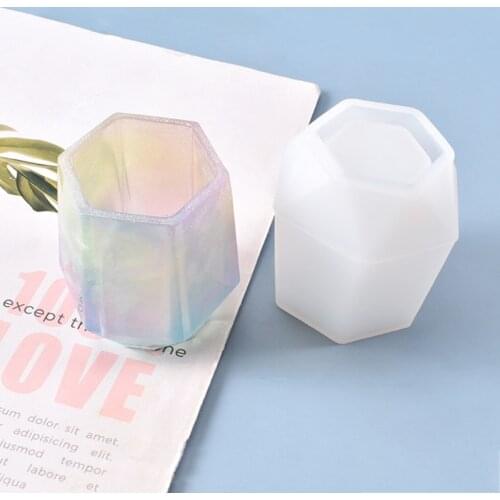 DIY Crystal Epoxy Resin Mold Handmade Small Hexagonal Cut Pen Holder Pencil Storage Silicone Mold For Resin