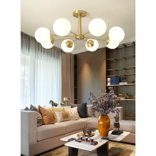 Nordic copper living room ceiling lamp postmodern light luxury simple study bedroom glass lamp restaurant lamp creative magic