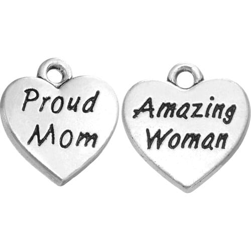 Skyrim Jewelry Making Supplies Proud Mom & Amazing Woman Heart Message Charms Fashion DIY Women Jewelry For Moms Gifts 10Pcs