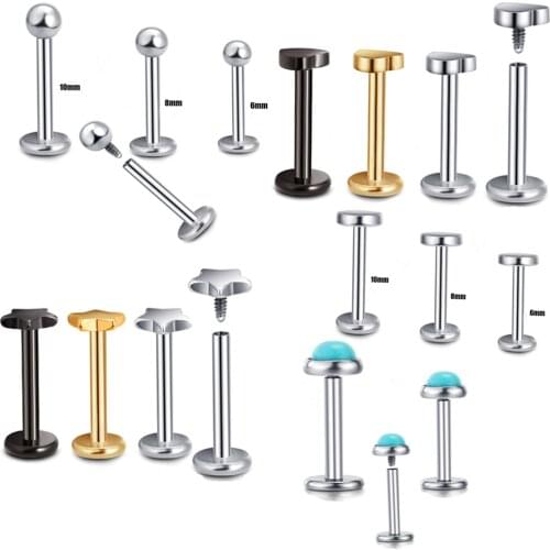 TIANCIFBYJS 1pcs Stainless Steel Labret Ring Gold Star Shape Lip Rings Ear Cartilage Earring Piercing Tragus Helix Stud Body