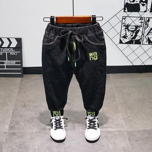 2-8 Y Baby Boys Thicken Jeans Winter New Kids Korean Letter Casual Trouser Fashion Plus Velvet Warm Denim Pants For Toddler Boy