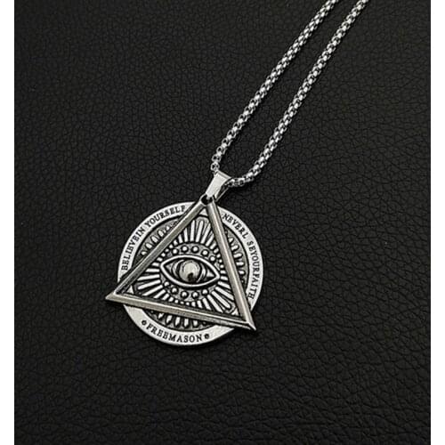 Vintage Gothic Long Evil Eye Necklace Men 2021 Punk Style Statement Evil Eye Pendant O Chain Womens Stainless Steel Jewelry Gift