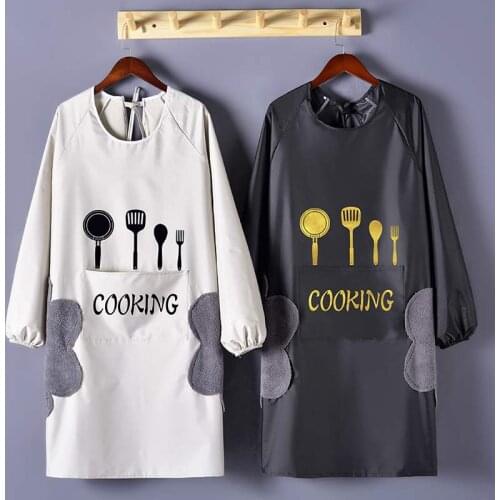 Waterproof Oil Cooking Apron knife fork pattern Long sleeve Kitchen wipe hands adult work clothes long-sleeved apron winter