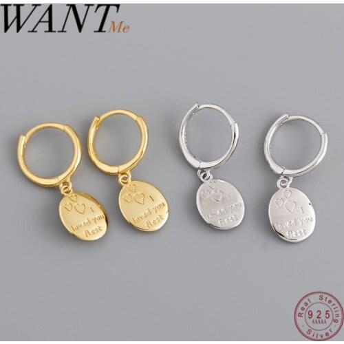 WANTME Geometric Ellipse I LOVE YOU Tassel Ear Buckle for Fashion Women Real 925 Sterling Silver Couple Jewelry Gift Earrings