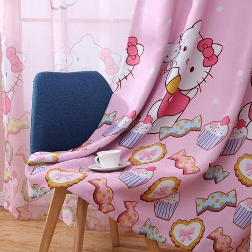 Pink Cute Cat Blackout Curtain for Living Room Cartoon Printed Drapes Girl Children Bedroom Sheer Tulle Window Decoration