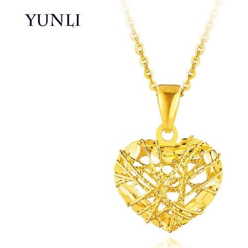 YUNLI Real 18K Yellow Gold Pendant Necklace Simple Heart Pendant Pure AU750 Chain For Women Fine Jewelry Wedding Gift
