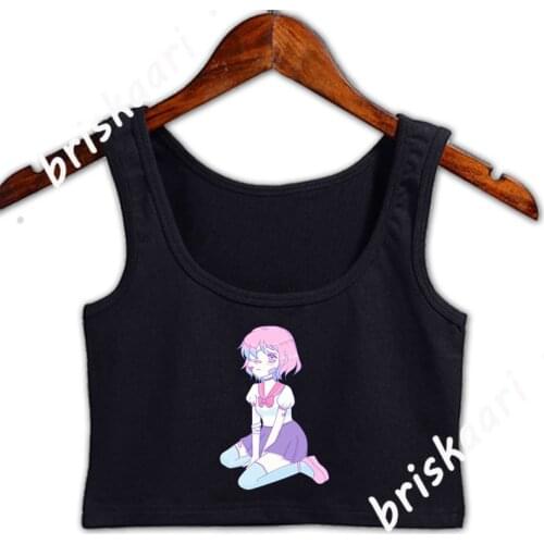 Sad Girl Yami Kawaii Pastel Goth Crop Top Women Funny Casual Spring Autumn Sunlight Tops Sexy O-Neck Designing Formal Vest