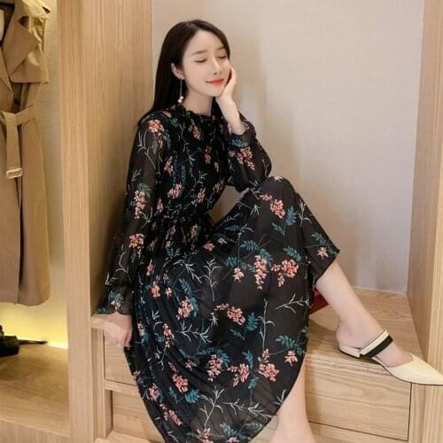 Boho Long-sleeved Chiffon Dress Female 2020 Spring Autumn Womens Clothing new printed loose Pleated Dress m142