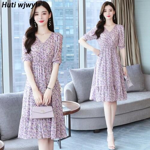 2021 Summer High Quality Floral Chiffon Beach Midi Dresses Vintage Plus Size Sundress Women Print Elegant Bodycon Party Vestidos