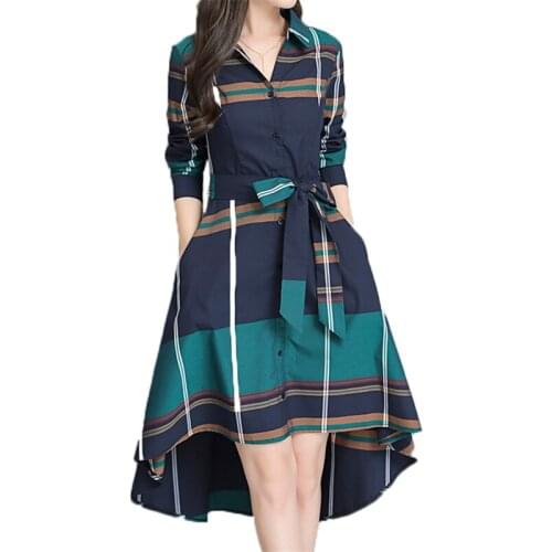 New Spring Summer Womens Dress Vintage Loose Women Dresses Patchwork Elegant Fashion Dress Belt Irregular Female Dress FC67