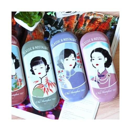 1 piece/LOT Vintage Old ShangHai women style eye glasses case home office storage novelty metal sunglass box cases Fashion gift