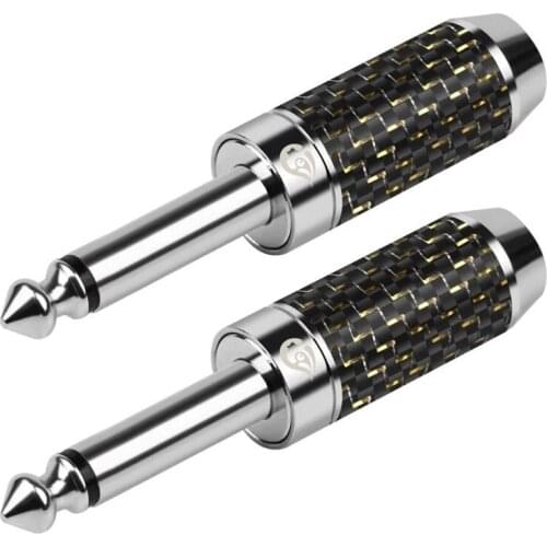 6.35mm Male Jack Rhodium Carbon Fiber Speaker Audio Plug Mono Stereo 6.35 2/3Pole Audio Adapter Headset Wire Connector Black