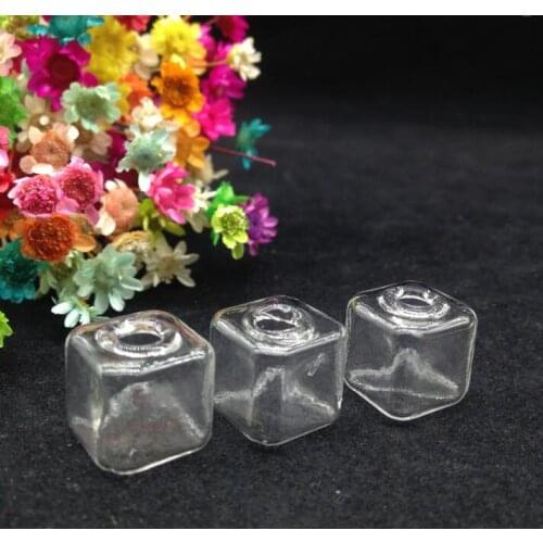 50pieces/lot 13*13mm transparent square cube glass globe handblown Glass bottle empty vial pendant diy jewelry findings necklace