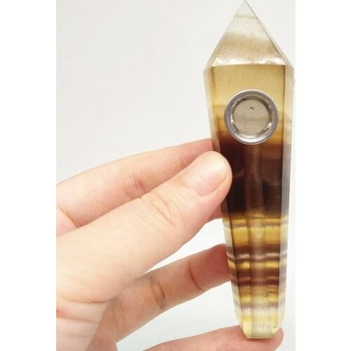 90-100 - mm) 100% natural quartz crystal smoking pipe yellow fluorite wands reiki healing gifts wholesale price