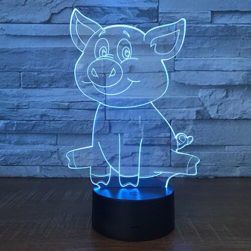 Cute Pig Acrylic 3D Illusion Lamp Touch Remote Control & Bluetooth Speaker Colorful Flashing Nightlight Kids Bedroom Decor Light